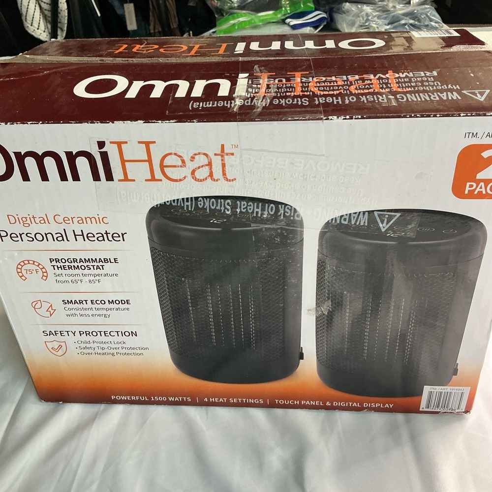 2 PACK - OmniHeat 1500 W Digital Ceramic Personal Desktop Space Heater